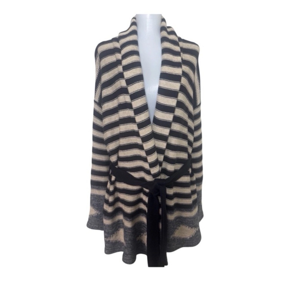 LRL Lauren Jeans Aztec Linen Cotton Cardigan Sweater Striped Shawl Collar Large